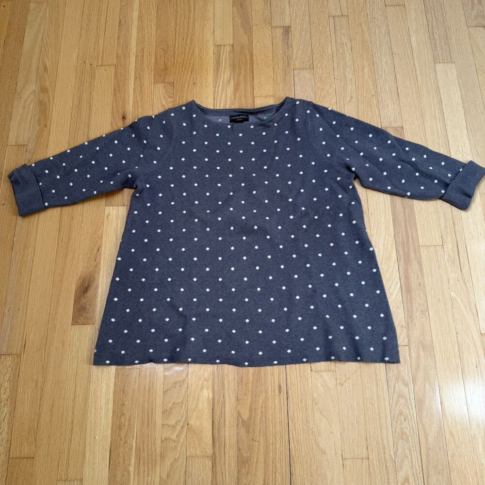 Cynthia Rowley Women's Gray Sweater Size 2X White Polka Dots 3/4 Cuff Sleeves